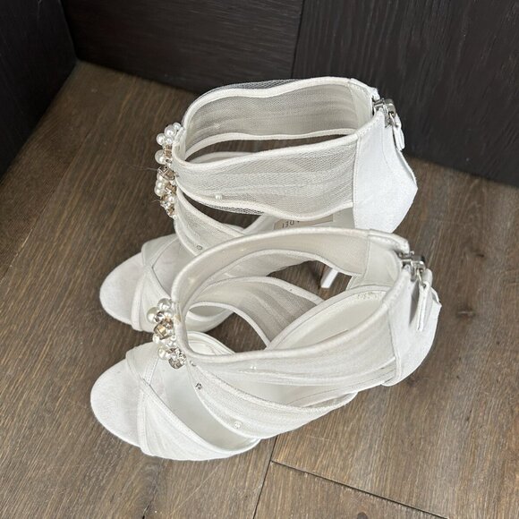 Casadei White Suede Organze Sandal Heel - Picture 5 of 8